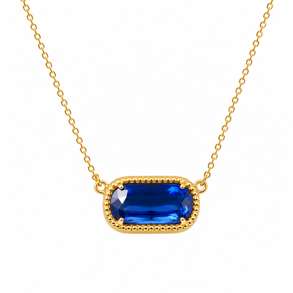 Collier VoxorAI hypoallergénique en pierre naturelle, collier en zircon, pendentif en cristal, chaîne clavicule, toutes saisons, bleu "