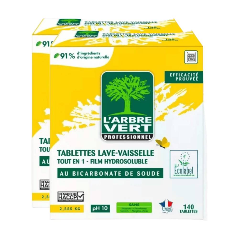 L'Arbre Vert Tablettes Lave-Vaisselle Tout-en-Un Écolabel Sans Phosphate Citron 2 x 140 Tablettes (= 280 Tablettes)