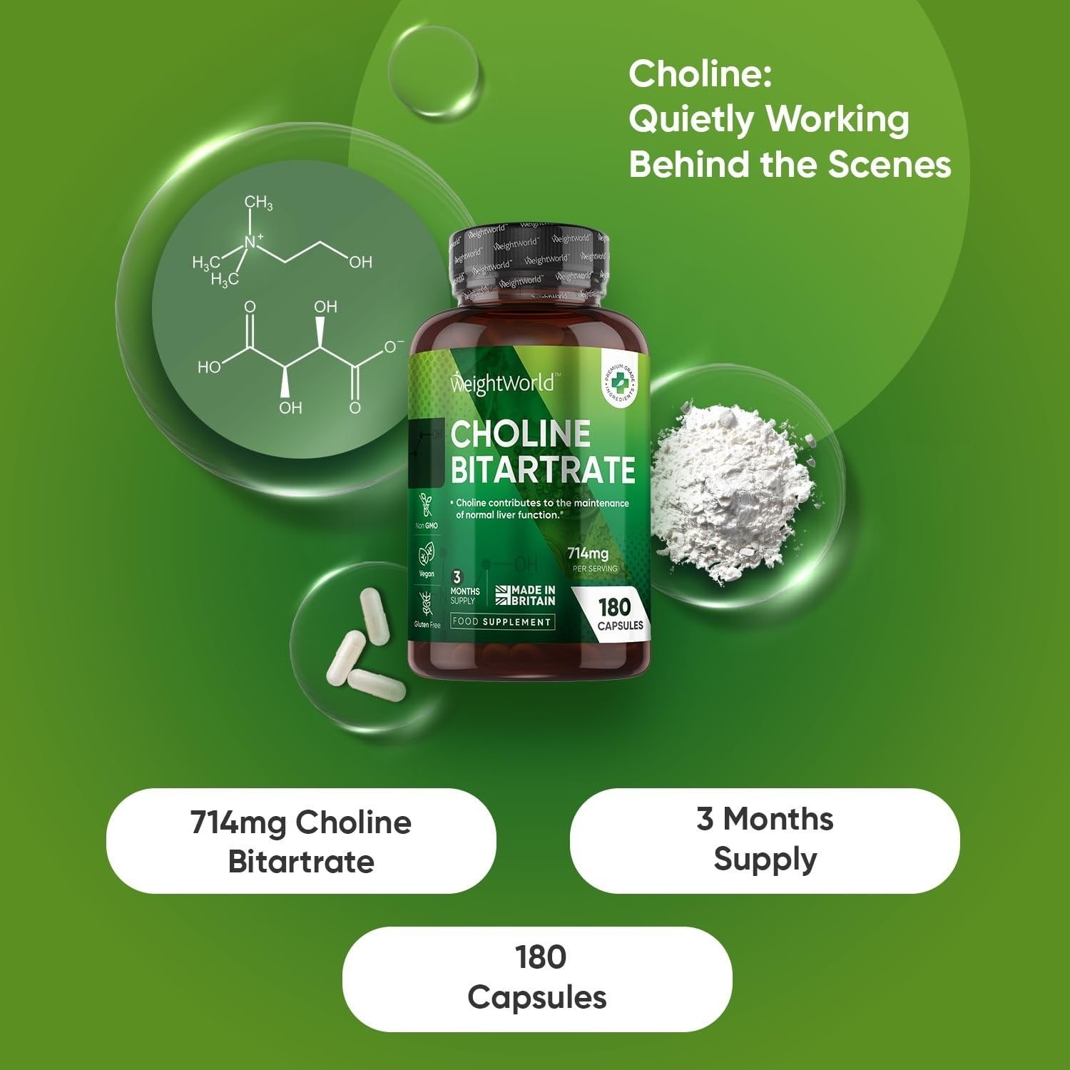 WeightWorld Bitartrate de choline 714 mg 180 gélules