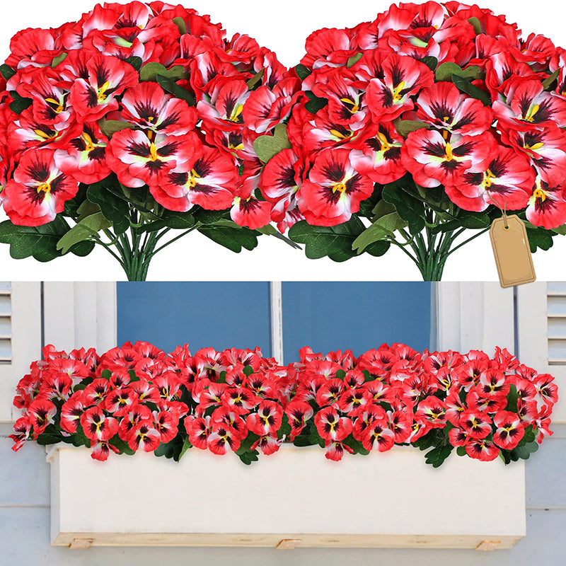 Yuejia Bouquet de 4 fleurs artificielles pensées 28 cm - Rouge