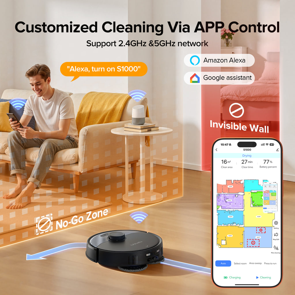 Lubluelu S1000 Aspirateur robot LiDAR avec serpillière, station tout-en-un, 10 000 Pa, 55 dB, contrôle via application, idéal pour les poils d’animaux, tapis et sols durs