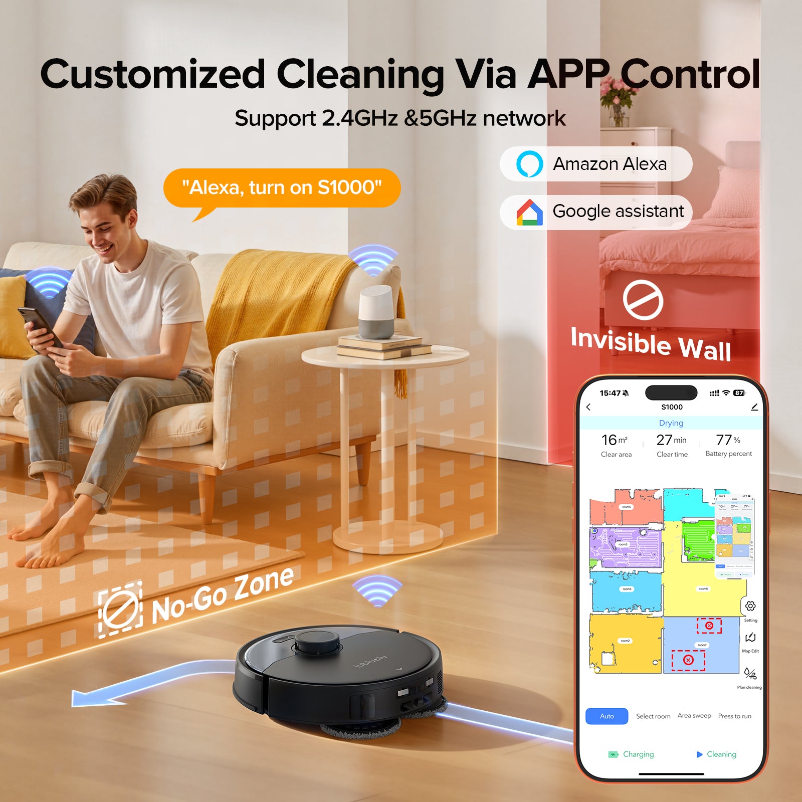 Lubluelu S1000 Aspirateur robot LiDAR avec serpillière, station tout-en-un, 10 000 Pa, 55 dB, contrôle via application, idéal pour les poils d’animaux, tapis et sols durs