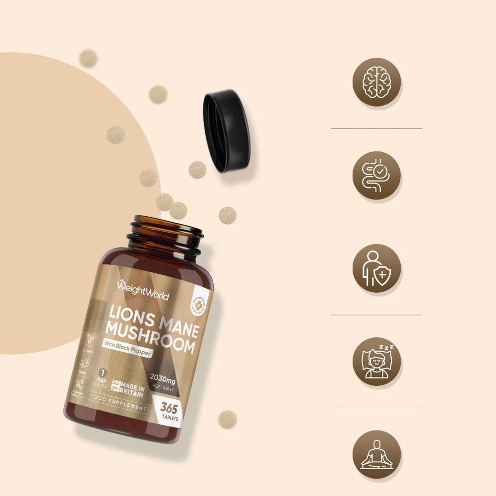 WeightWorld Extrait de champignon Lion's Mane 2000 mg - 365 comprimés