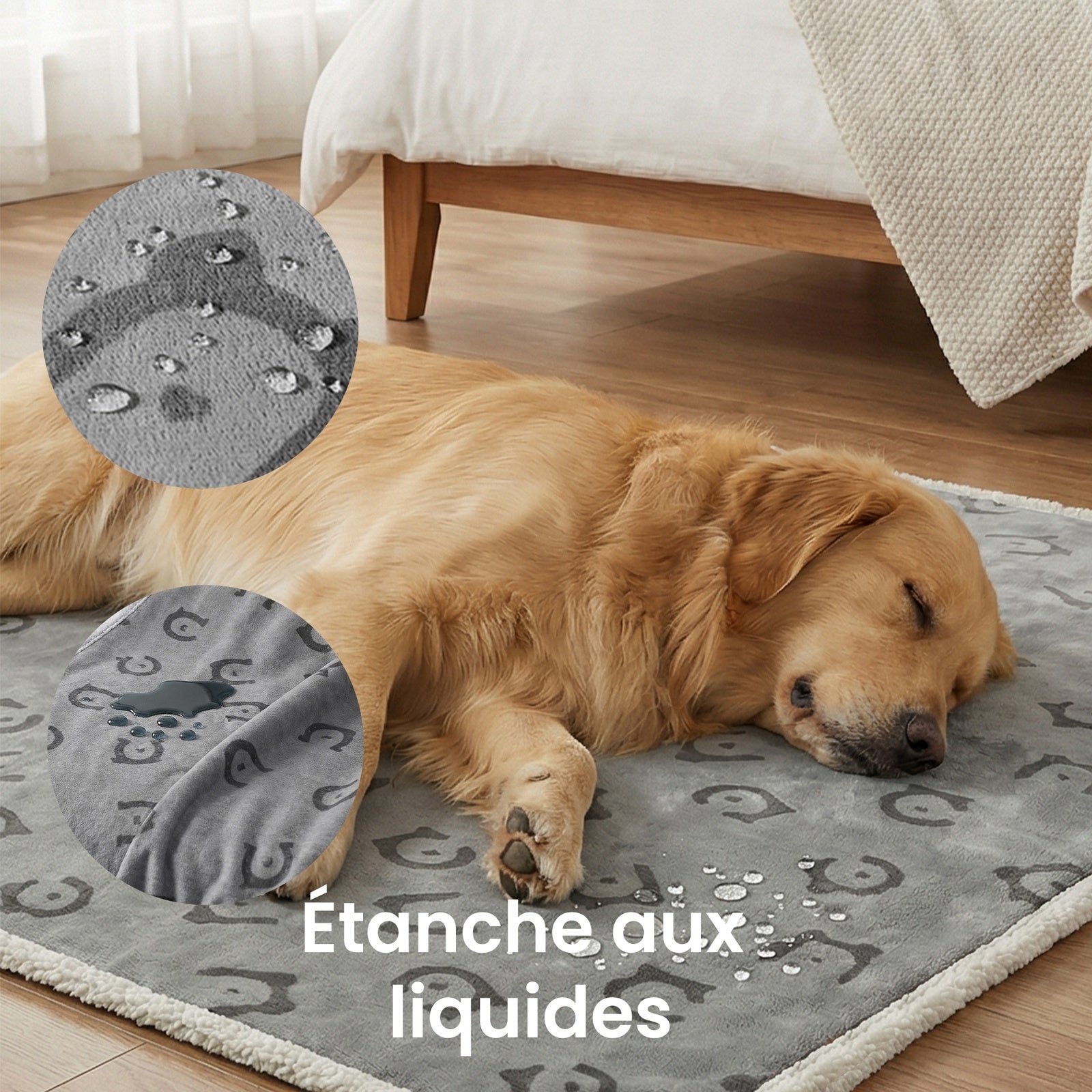Ochama Couverture imperméable pour chien, 229 x 203 cm, couverture en polaire Sherpa pour animaux, lavable en machine, protège-canapé pour chien réversible, gris