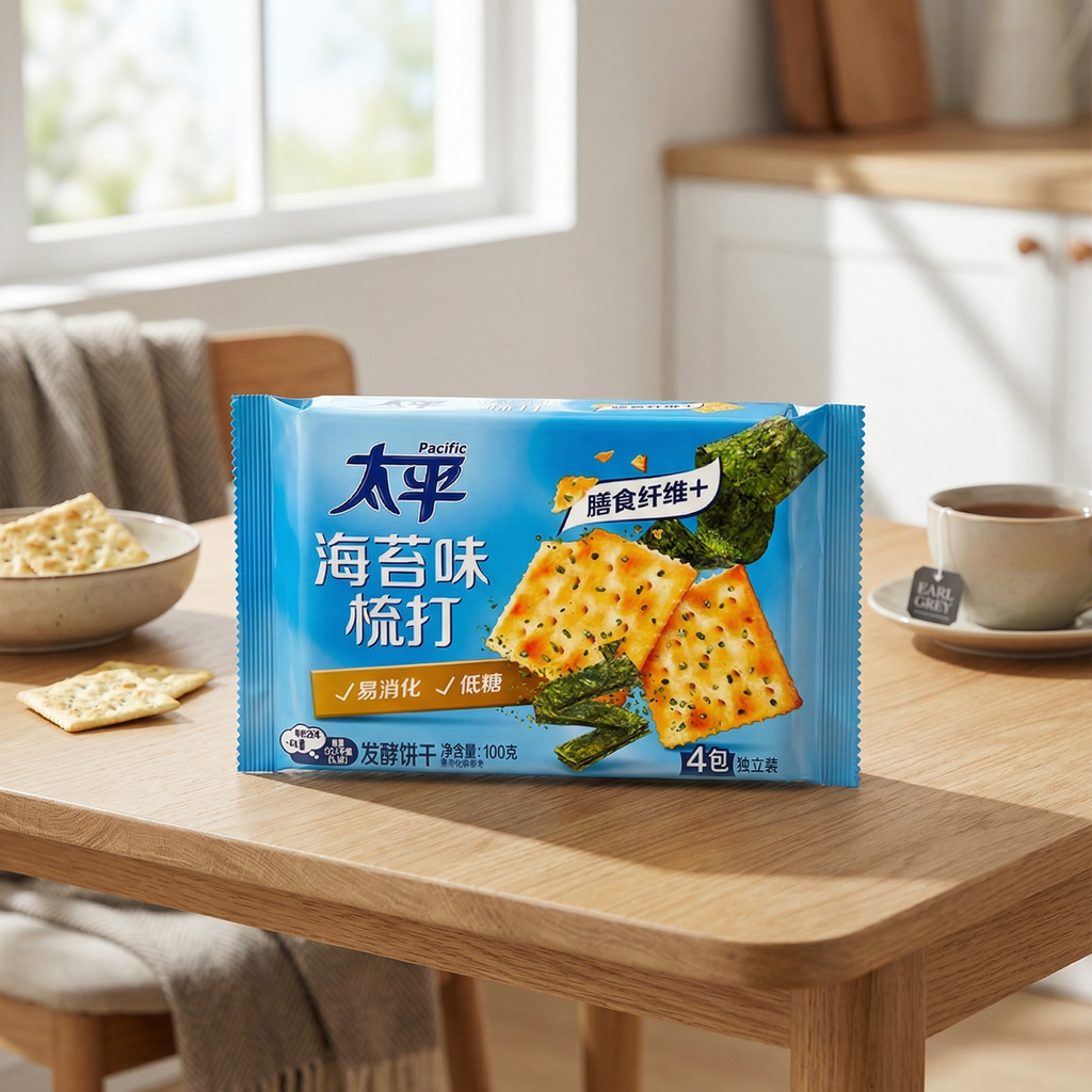 Pacific Soda Crackers Saveur Algues 100 g (Contient 4 Paquets)