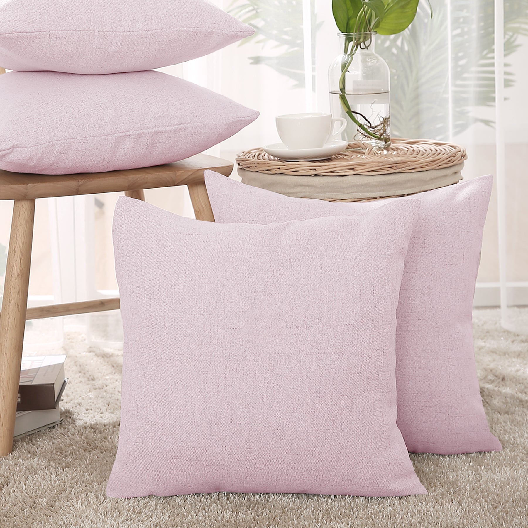 Deconovo housse de coussin en lin imprimé - rose clair - 50 x 50 cm - 1 pièce
