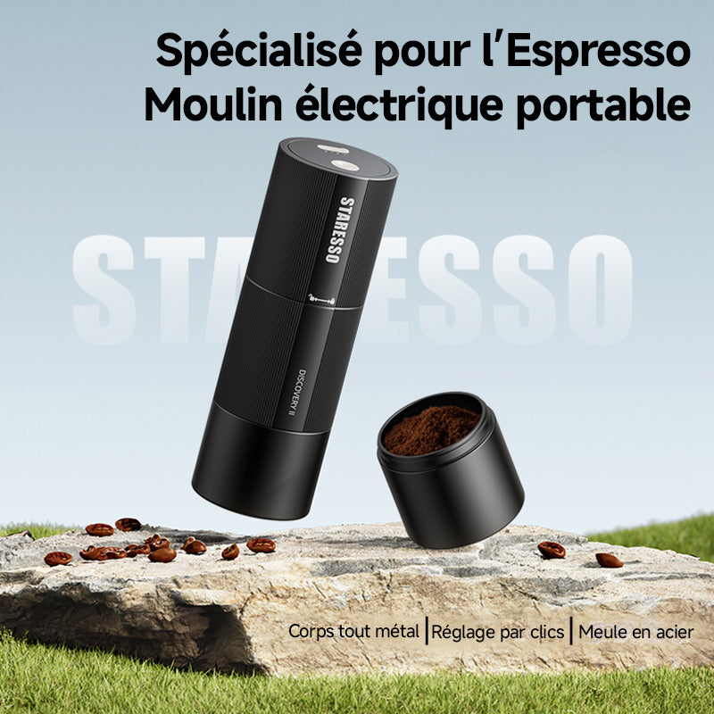 STARESSO Moulin à café électrique, moulin portable à meules avec réglages de mouture ajustables, fonctionnement à une touche, batterie rechargeable Type-C 1000 mAh