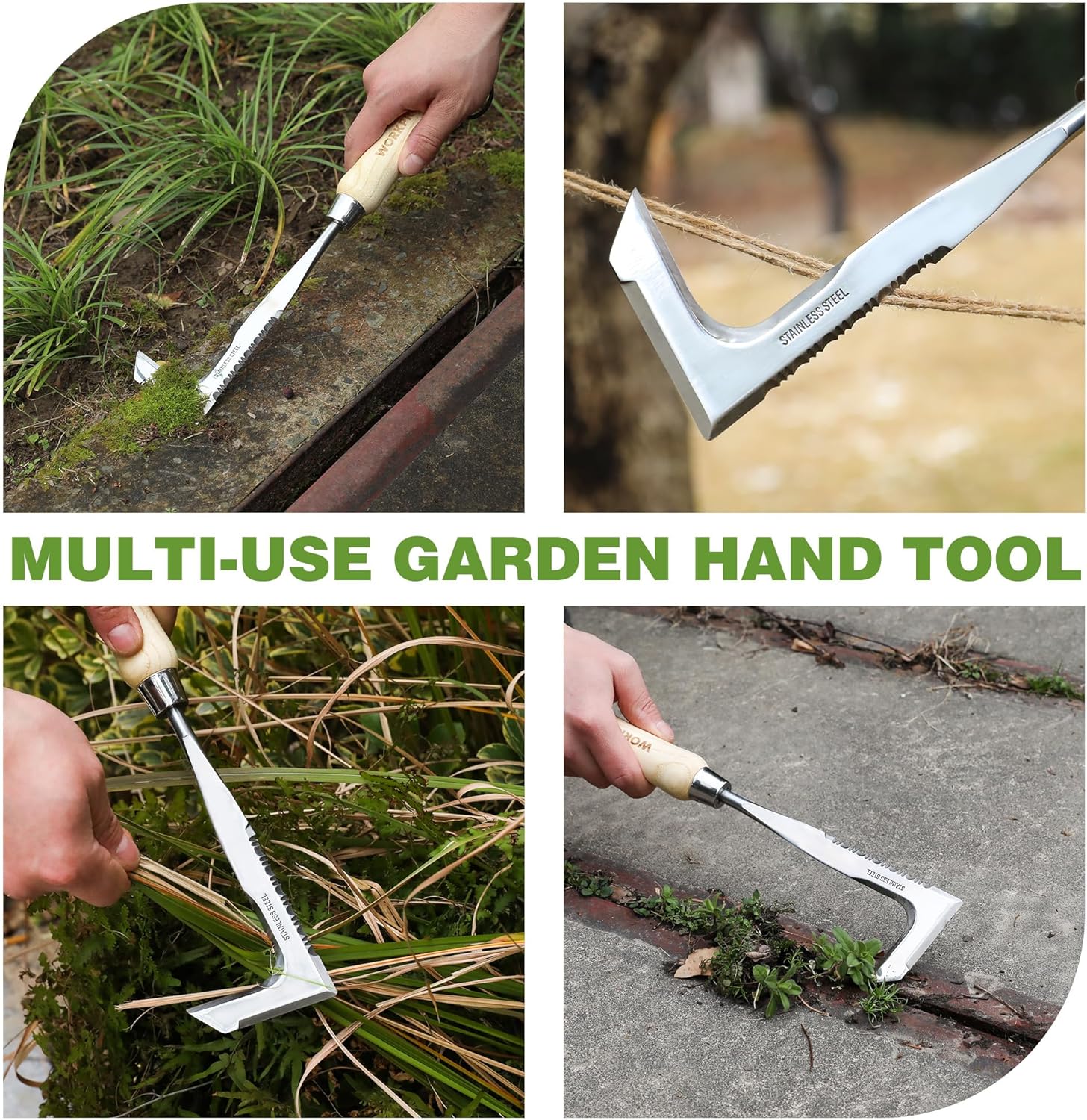 WORKPRO Grattoir à joint, outil de désherbage à bord dentelé avec manche en bois, pour jardinage – 31,5 cm