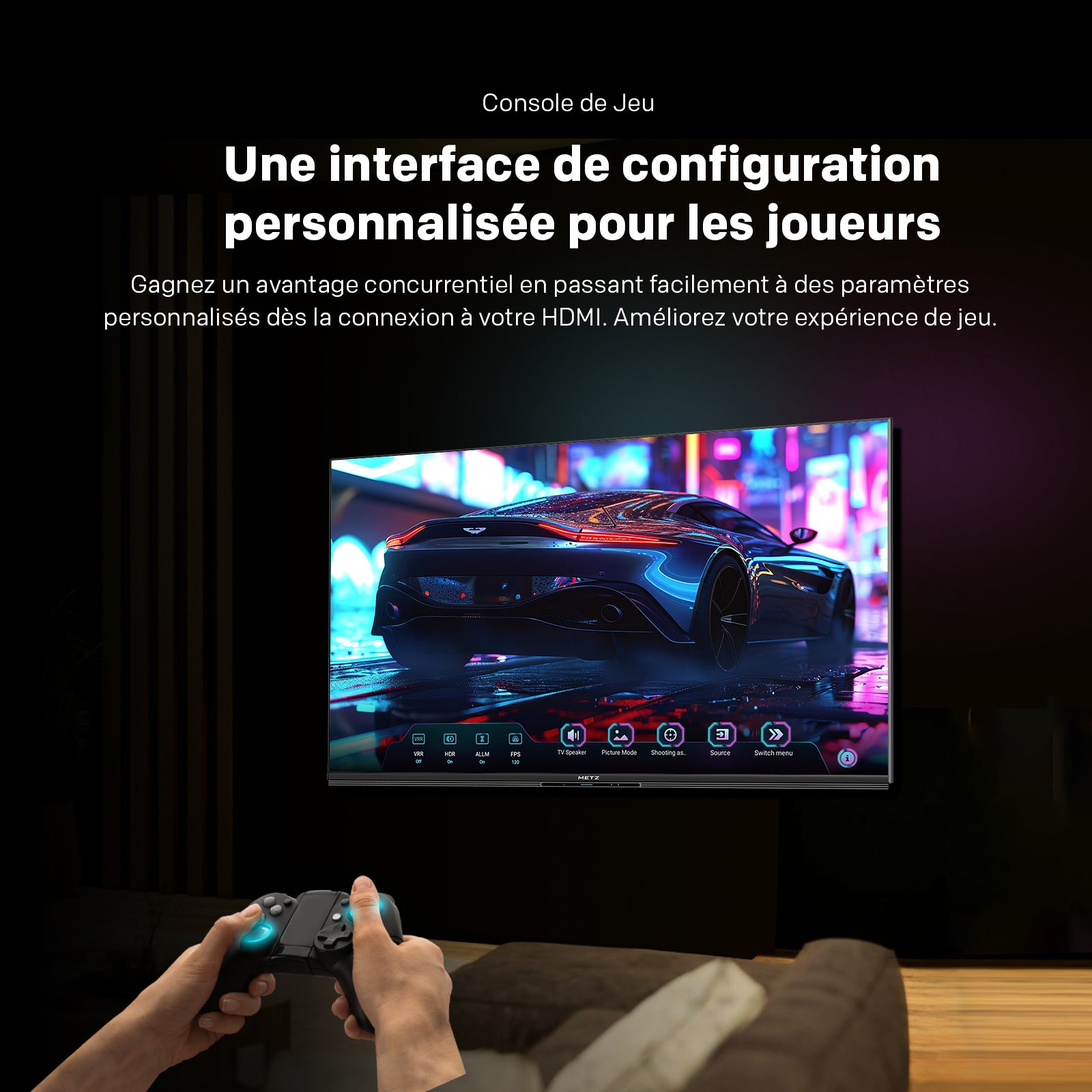 METZ 65MNE8000Z TV MiniLED 144 Hz 65 pouces (165 cm), QLED+ UHD, HDR10+, Smart TV Google, Dolby Vision Atmos, HDMI 2.1, MEMC, Upscaling 4K AI