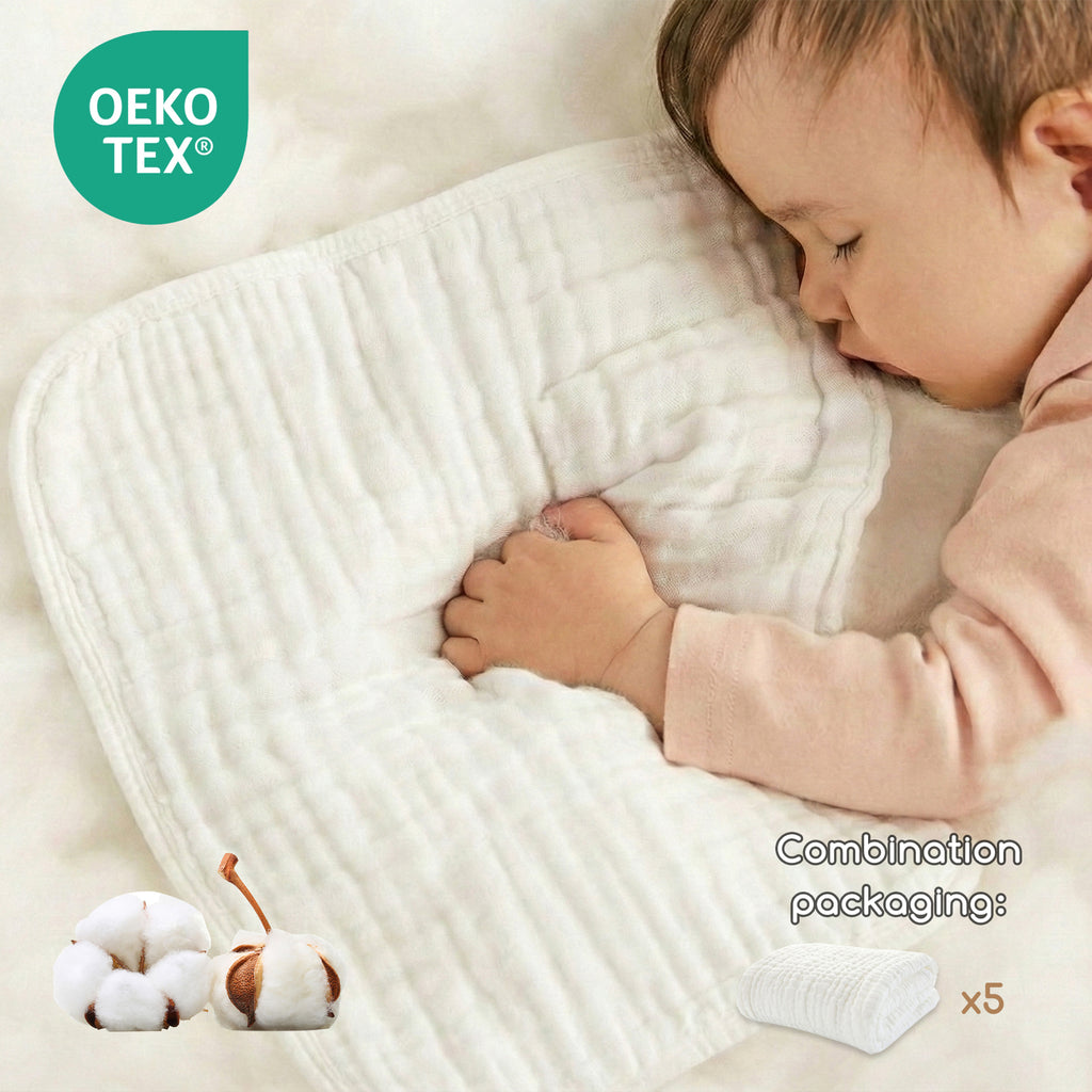 LeBonsoir Lot de 5 serviettes en mousseline 100 % coton 6 épaisseurs blanc - 30 x 50 cm