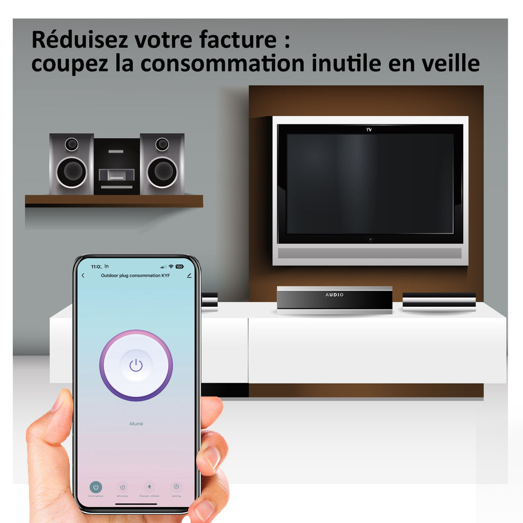 KYF Prise Wi-Fi encastrée intelligente d’intérieur avec compteur d’énergie