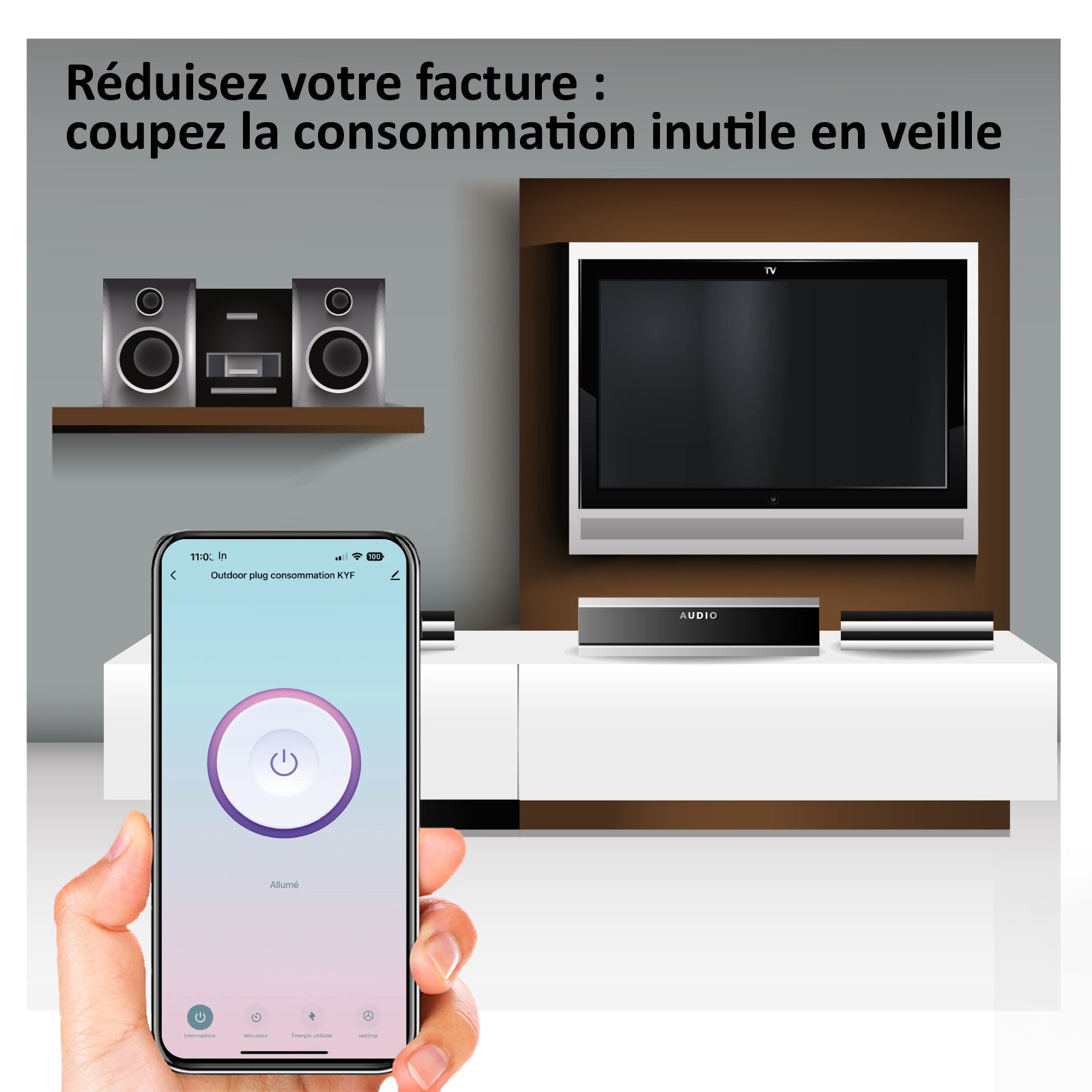 KYF Prise Wi-Fi encastrée intelligente d’intérieur avec compteur d’énergie
