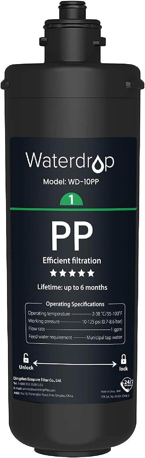 Filtre à Eau Sous Évier Waterdrop WD-10PP Système de Filtration d’Eau de Remplacement TSA 3 Niveaux Système de Filtration d’Eau Sous Évier TSB 3 Niveaux