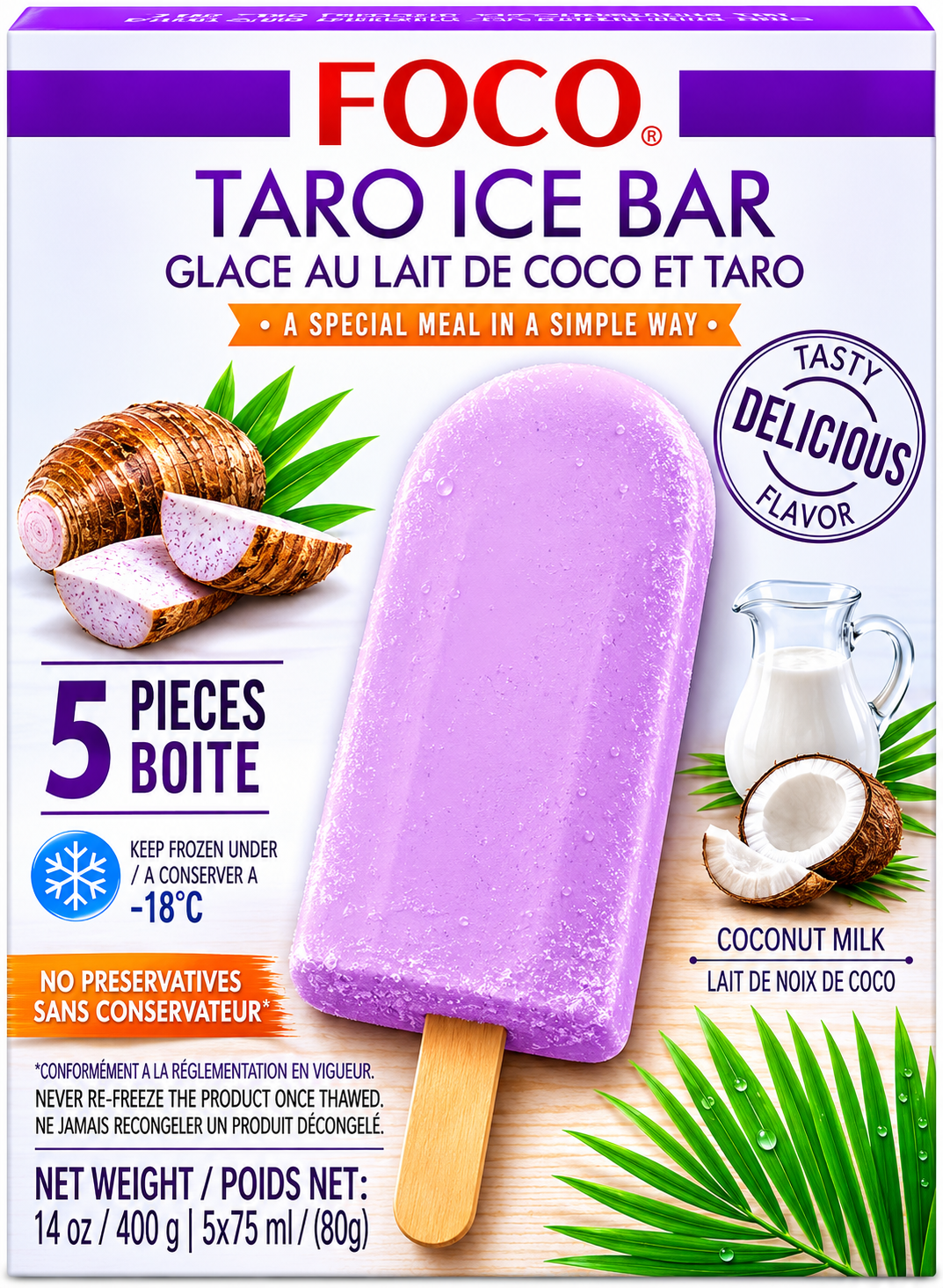 FOCO Bâtonnet de glace au taro 5 x 80 g