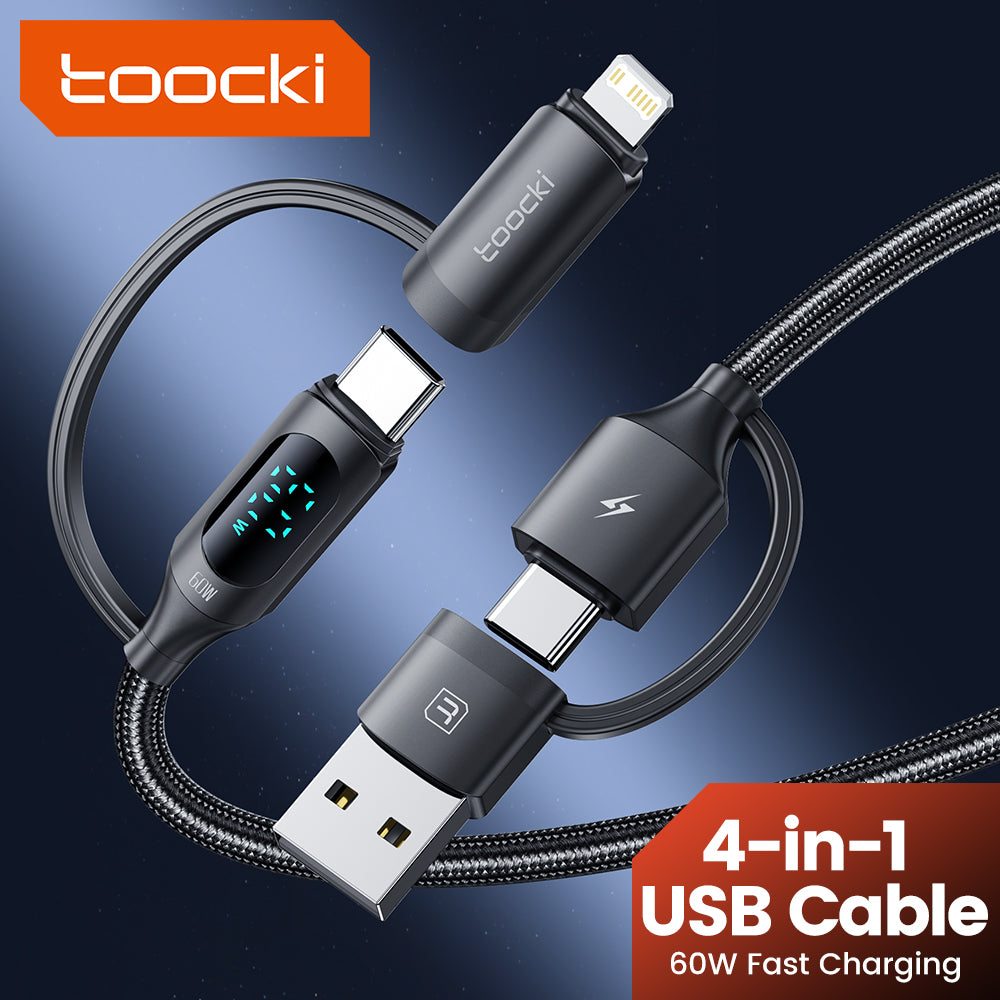 toocki Câble de charge rapide 4 en 1 USB-C vers Lightning, câble tressé USB vers USB-C, câble de charge multi-appareils indispensable pour le voyage, pour iPhone Séries 17/16/15/14