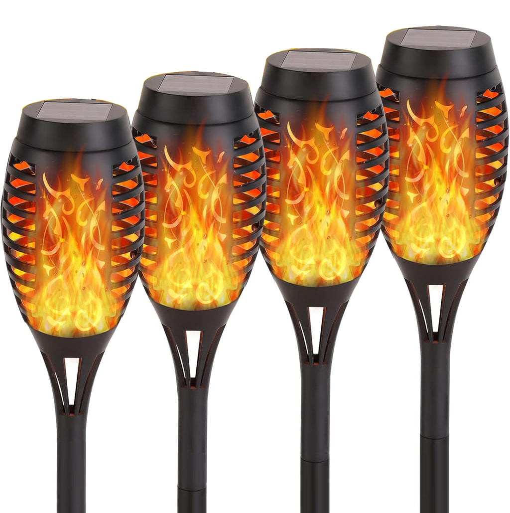 Lumières solaires pour jardin extérieur 4 pièces, 12 LED grandes torches solaires pour extérieur vacillantes hauteur 51 cm, Lampe solaire pour extérieur IP65 étanche