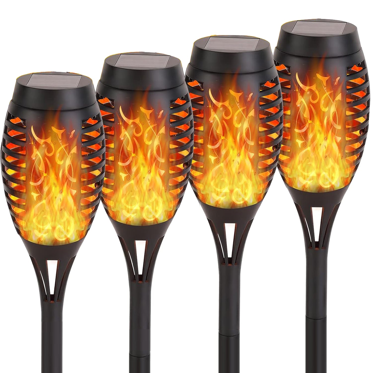 Lumières solaires pour jardin extérieur 4 pièces, 12 LED grandes torches solaires pour extérieur vacillantes hauteur 51 cm, Lampe solaire pour extérieur IP65 étanche