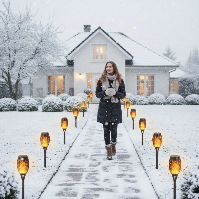 Lumières solaires pour jardin extérieur 4 pièces, 12 LED grandes torches solaires pour extérieur vacillantes hauteur 51 cm, Lampe solaire pour extérieur IP65 étanche