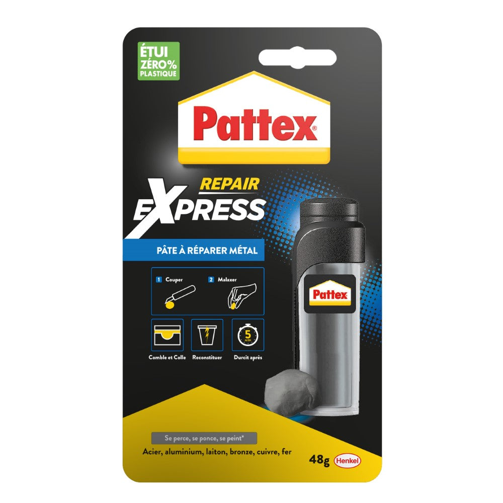 Pattex | Pâte à réparer Métal (tube de 48 g) – Pâte epoxy bi-composante avec particules de métal – Colle à base de résine époxy pour coller et réparer les métaux
