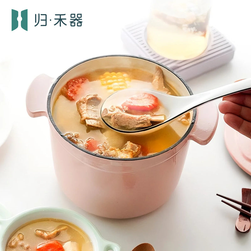 Pot pour aliments pour bébés en fonte émaillée, mini faitout multifonction pour 1 personne pour bouillie et soupe, compatible avec les plaques à induction, hot pot pour 1 personne
