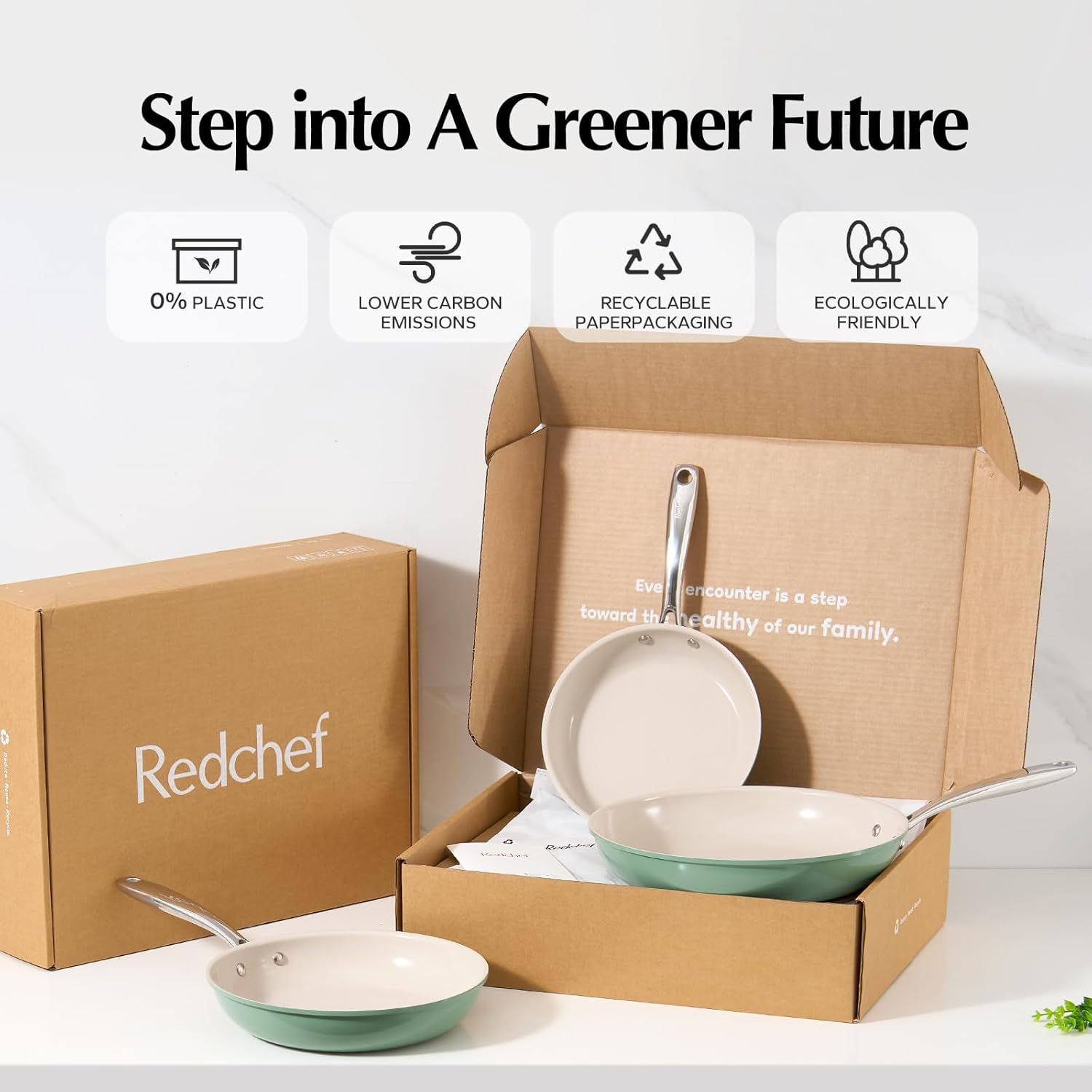 Redchef Gemstone Série Aluminium II Set de Poêles à Frire en Céramique 3 Pièces, Extérieur Vert et Intérieur Beige