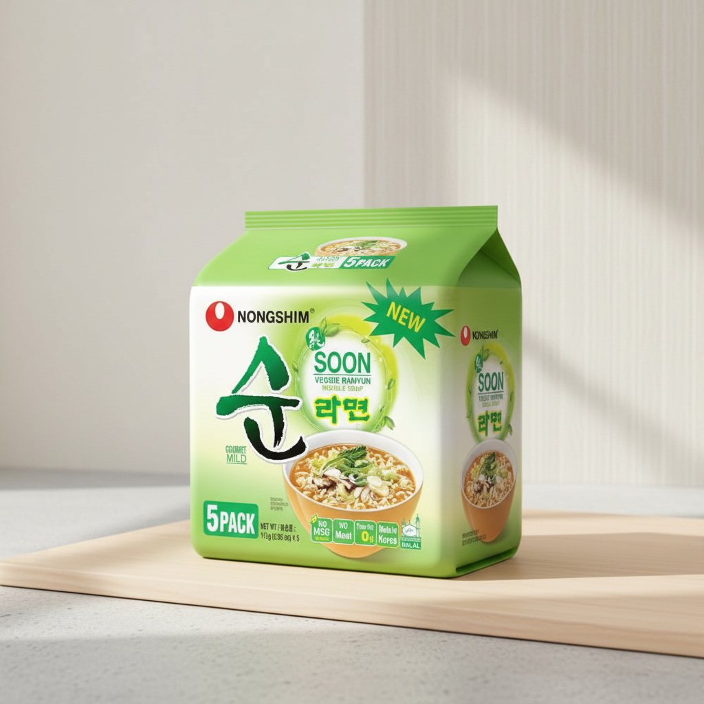 Nongshim Soon Veggie Ramyun Soupe de nouilles instantanées végétariennes - 5 x 112 g