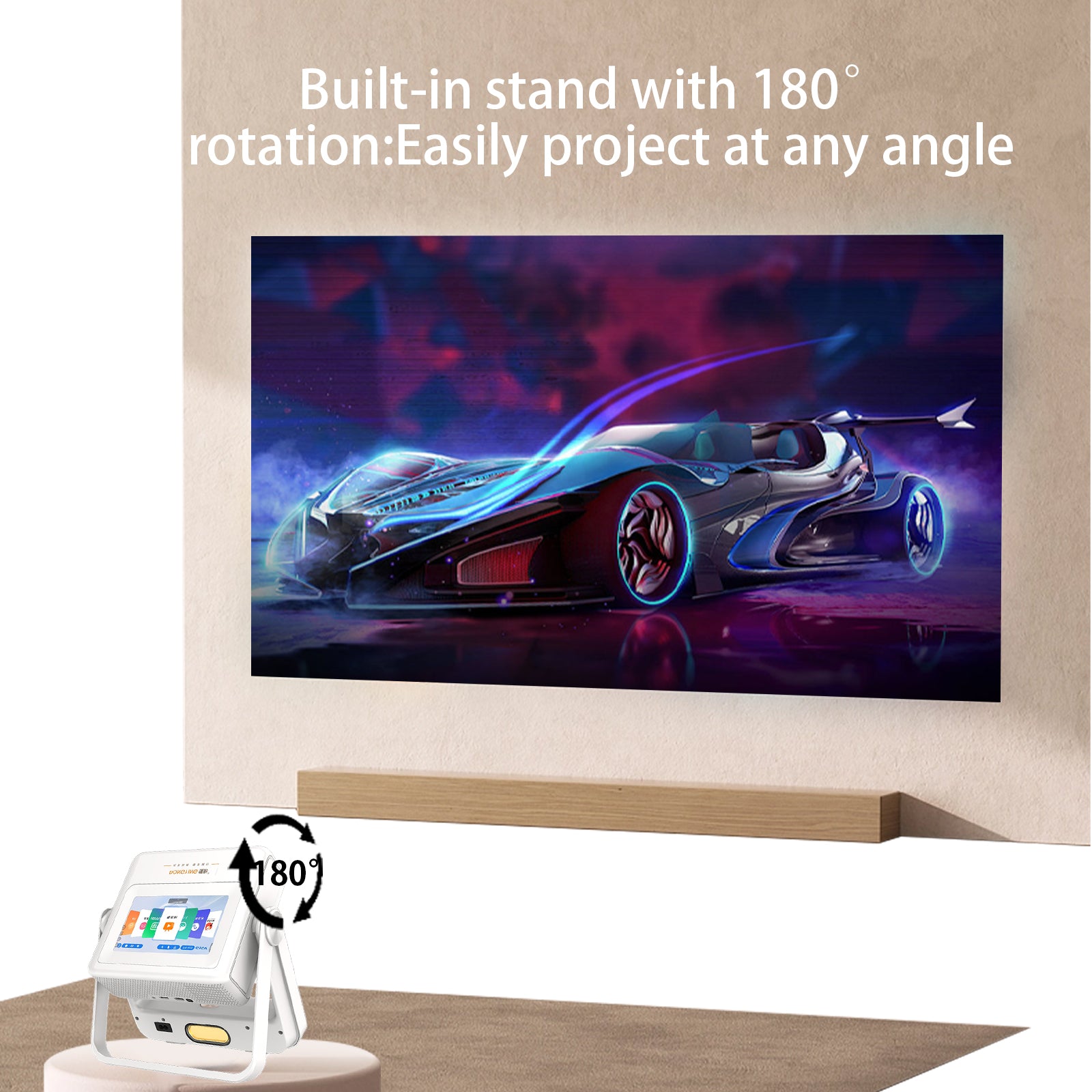 XBJ Projecteur d'extérieur avec tablette tactile, Écran géant de 300" pour projecteur intelligent de home cinéma, Supporte natif 1080P/4K, Avec système Android, 800 ANSI