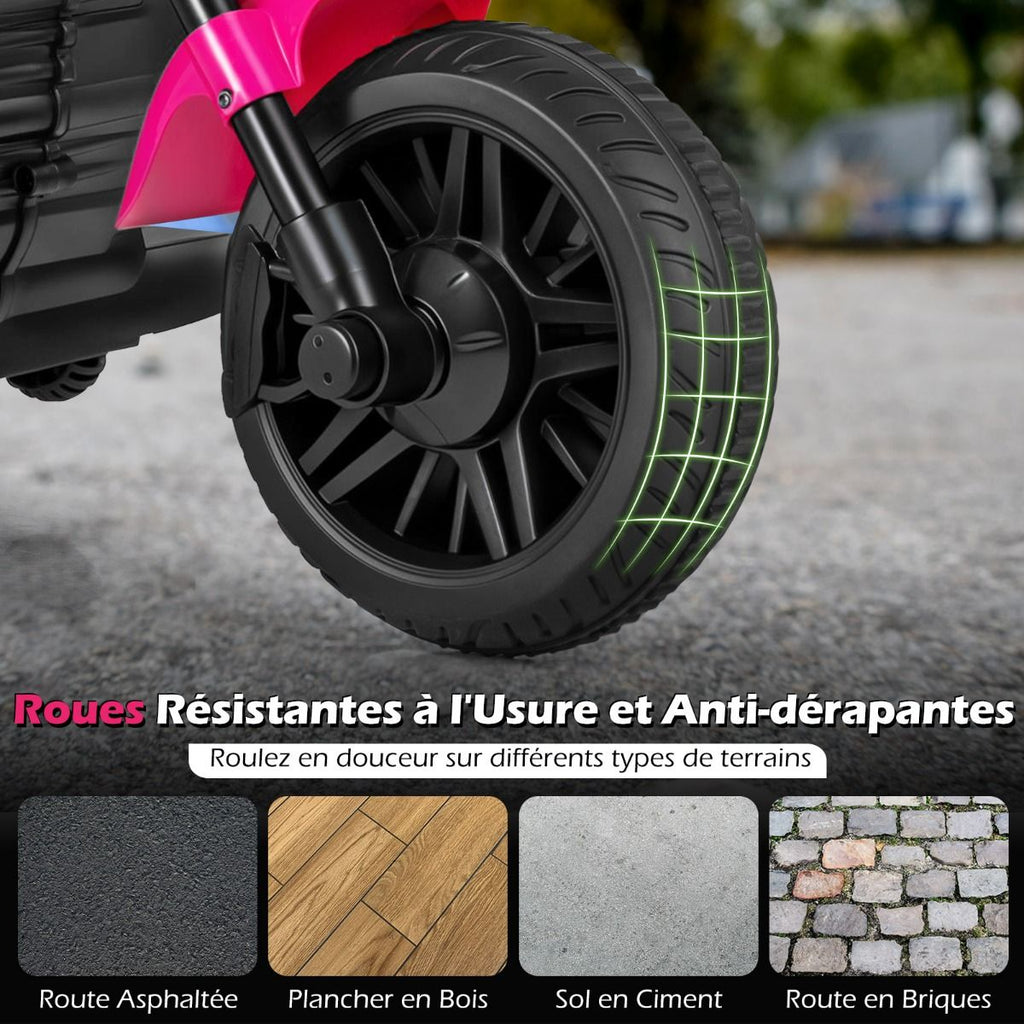 Moto électrique 6 V pour enfants, avec batterie rechargeable, moteur puissant, roues amovibles, démarrage à une touche, convient aux enfants de 3 ans et plus - Rose