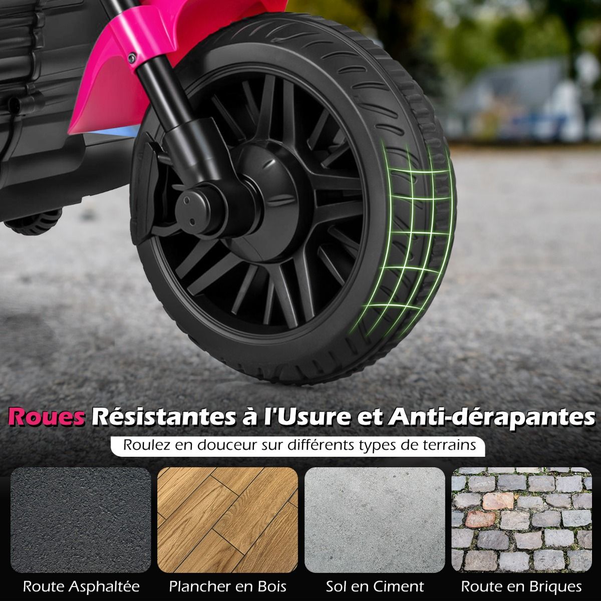 Moto électrique 6 V pour enfants, avec batterie rechargeable, moteur puissant, roues amovibles, démarrage à une touche, convient aux enfants de 3 ans et plus - Rose