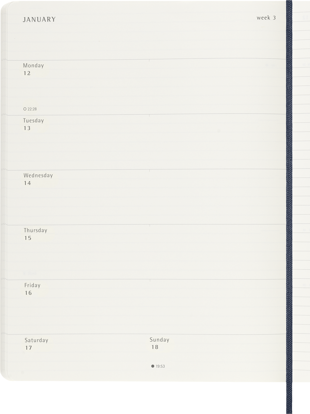 MOLESKINE Agenda semainier 12-mois format-XL souple bleu