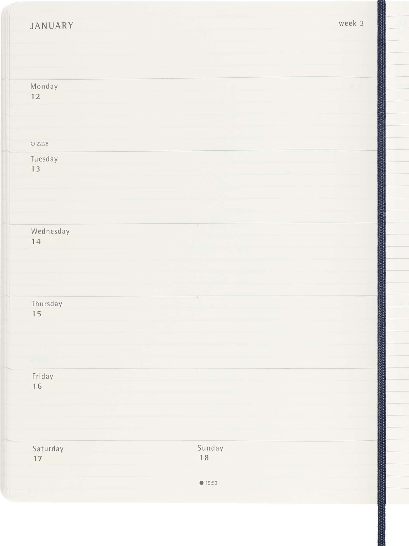MOLESKINE Agenda semainier 12-mois format-XL souple bleu
