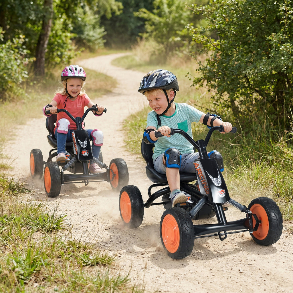 Costway Kart à pédales pour enfants, Siège réglable à 2 positions, 4 roues durables, capacité de charge 30 kg, convient aux enfants de 3 à 8 ans, Noir