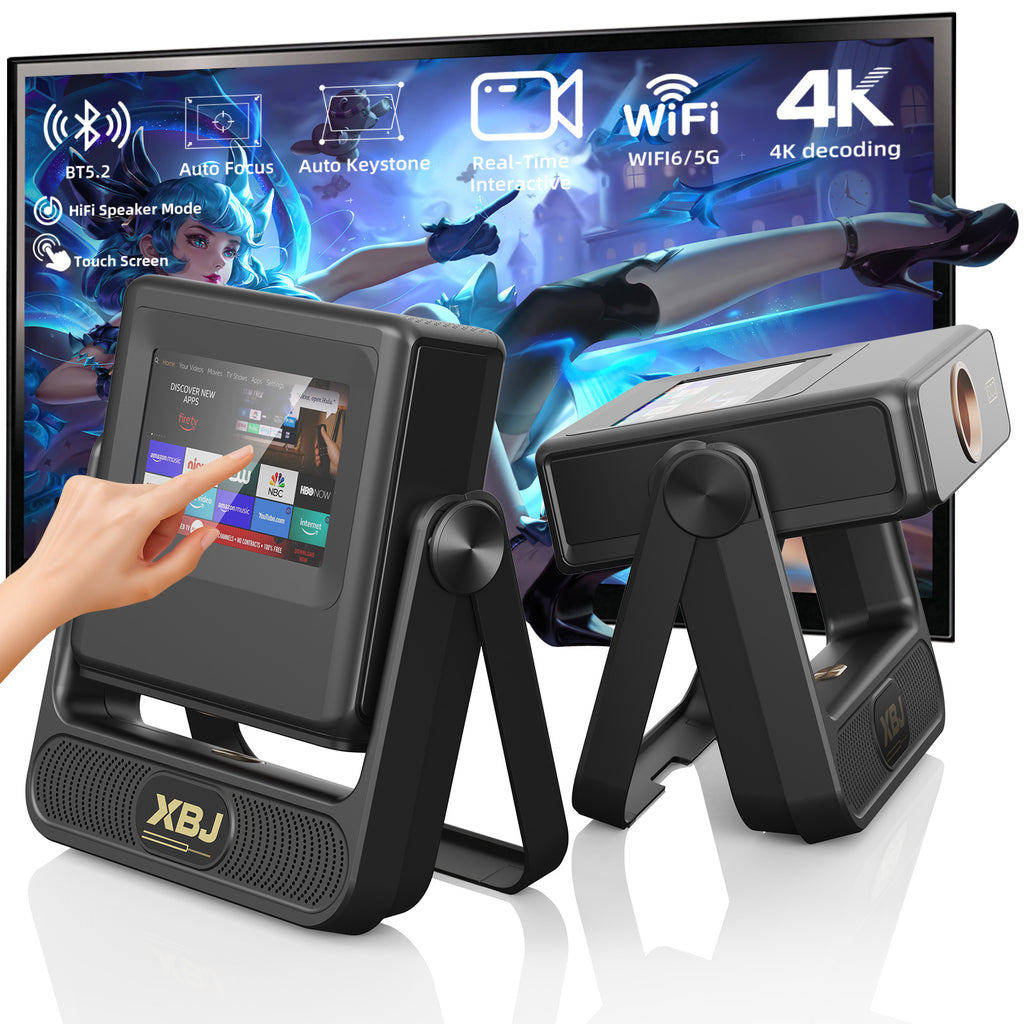 XBJ Projecteur d'extérieur XBJ avec tablette tactile, écran de 300 pouces, 1080P/4K, avec système Android, 900 ANSI, WiFi 6, compatible avec PS5/Switch, A5Pro - Gris
