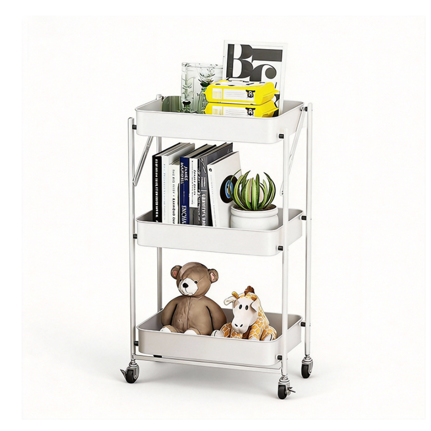 JORDAN&JUDY Chariot de rangement pliable à 3 niveaux sur roulettes, organisateur de stockage mobile