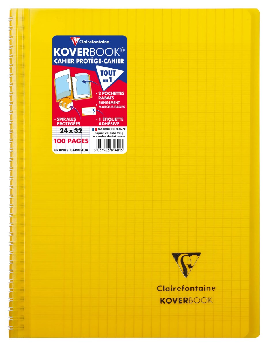 Koverbook Carnet à Spirale 24x32 cm Réglure Large 100 Pages Couverture Transparente