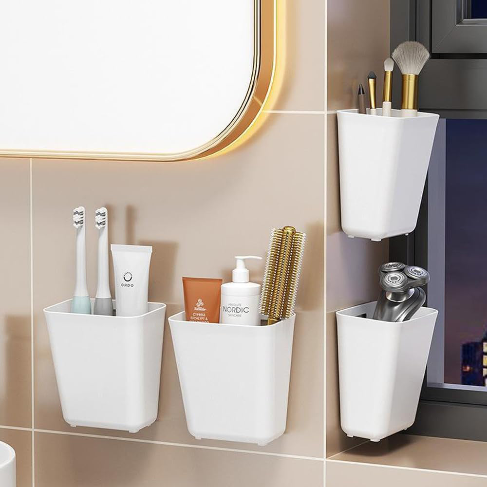 WhereHike Lot de 4 Boîtes de rangement murales auto-adhésives, Boîte de rangement pour porte de placard de cuisine, Organisateur de salle de bain, Boîte de rangement organisatrice pour petits objets de placard, salle de bain, réfrigérateur