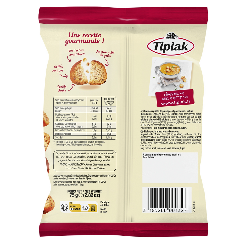 Tipiak Croûtons nature aux graines 75 g