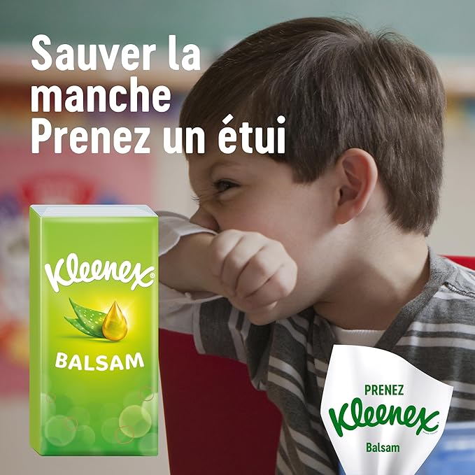 KLEENEX Mouchoirs en Papier 3 Épaisseurs Formule Baume au Calendula et à l'Aloe Vera, 1 Boîte, 64 Mouchoirs