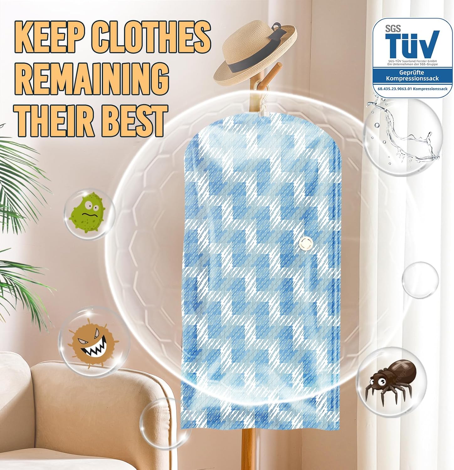 Taili Sacs de rangement sous vide à suspendre gain de place pour vêtements, manteaux, organiseurs de placard, Lot de 4 (2 longs, 2 courts) Bleu
