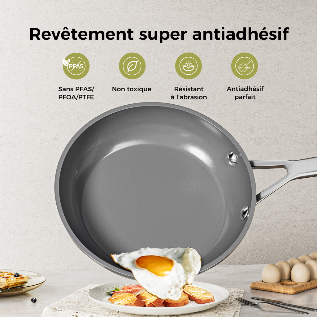 naturepan Poêle Céramique Diamant Titane 20 cm - Revêtement Antiadhésif Sans PTFE/PFOA/PFAS - Poignée Restant Froide - Compatible Induction & Four - Lave-Vaisselle - Blanc Laiteux