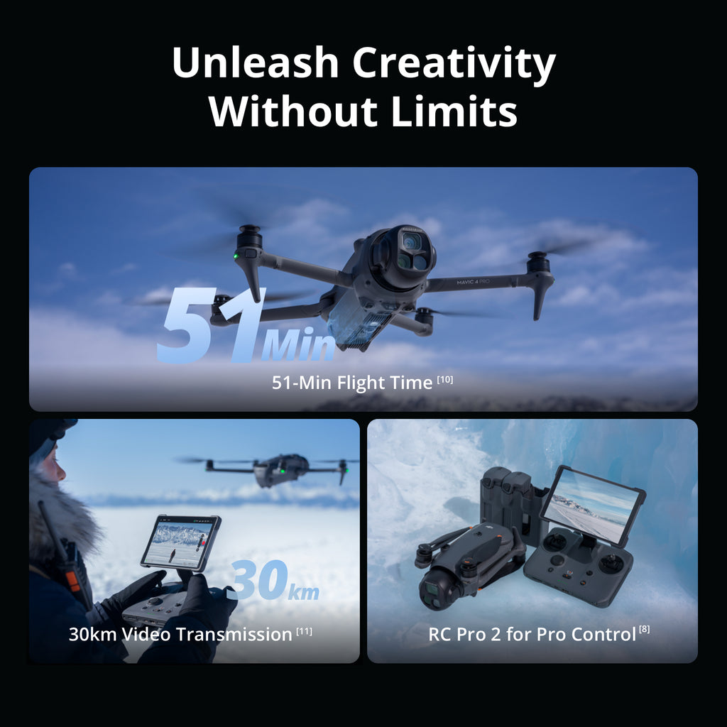 DJI Mavic 4 Pro avec DJI RC 2, Drone haut de gamme à triple caméra avec caméra Hasselblad CMOS 4/3 100 MP, Pour professionnels, Transmission vidéo 30 km, Temps de vol max. 51 min