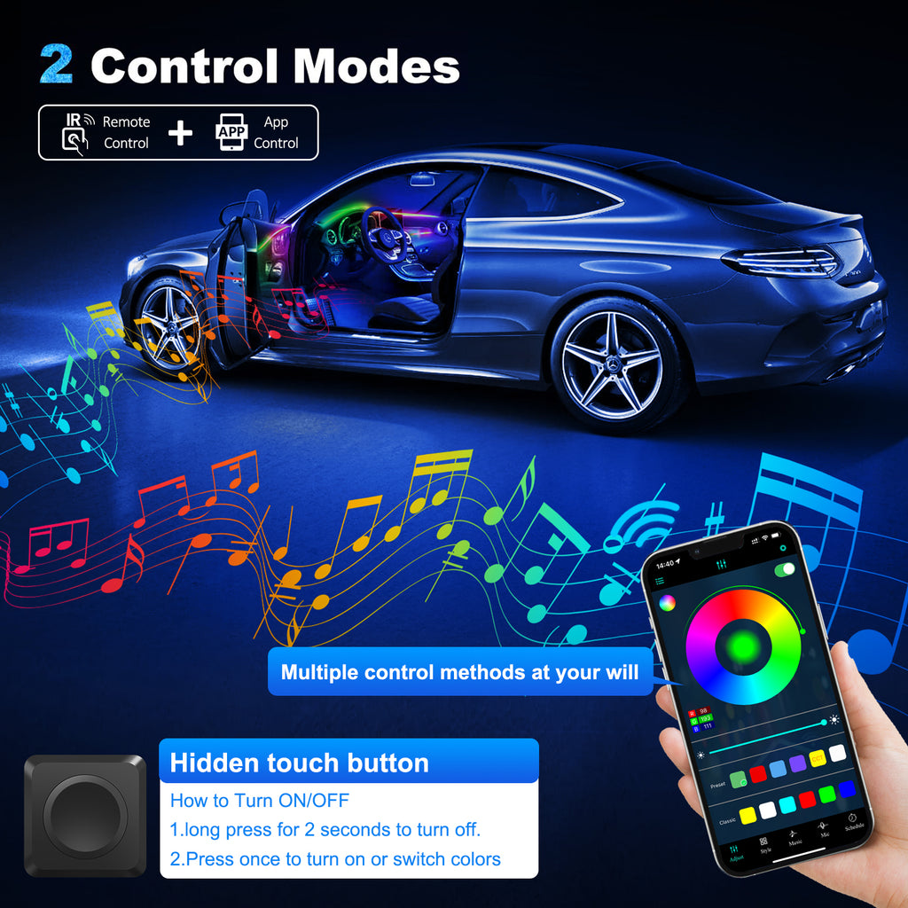 Bande lumineuse LED acrylique intérieure de voiture Dreamcolor, compatible avec contrôle sans fil via application, RGB 10-en-1