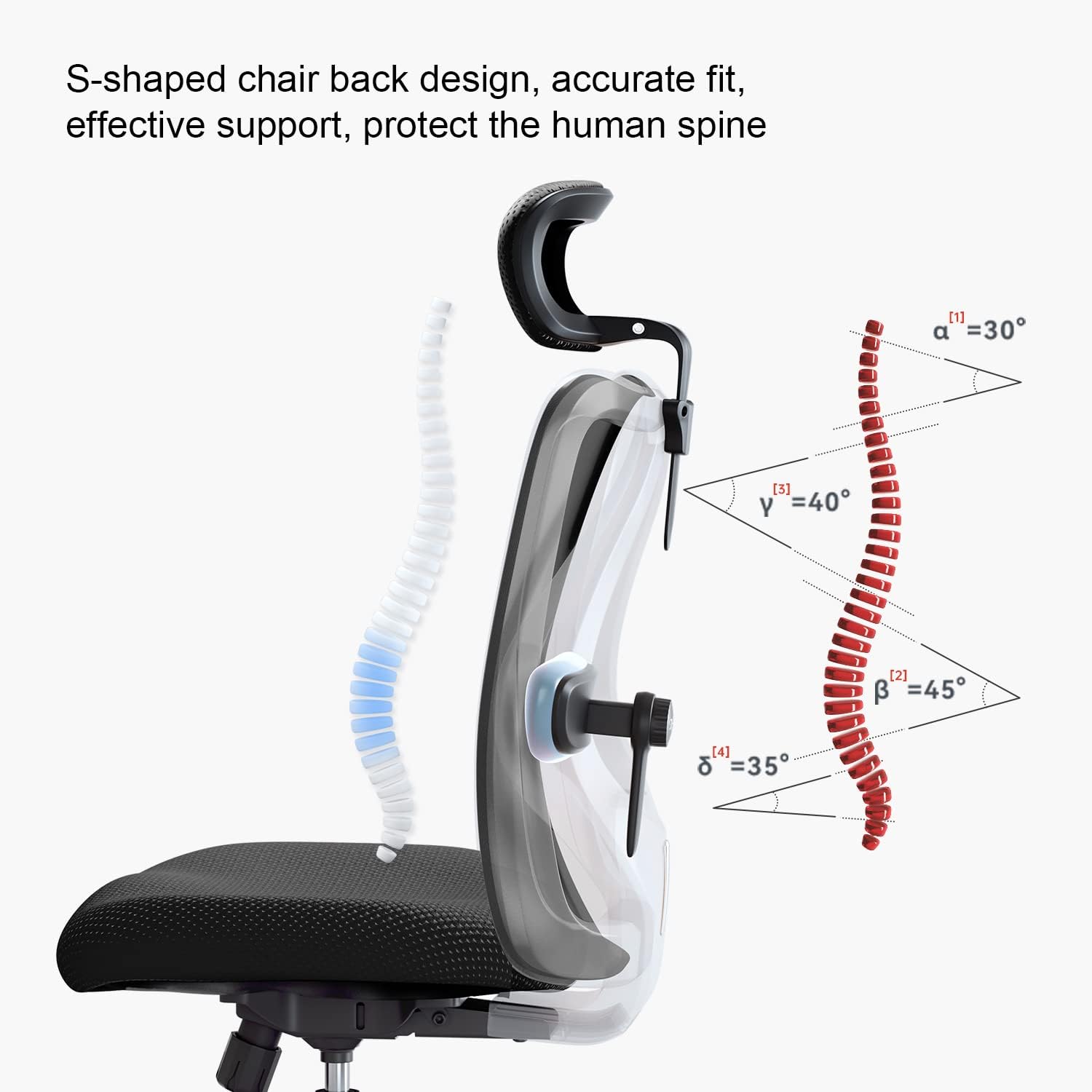 Chaise de bureau ergonomique SIHOO M18, chaise de bureau informatique avec appui-tête et lombaire réglables, chaise pivotante haute pour bureau à domicile (Noir pur)