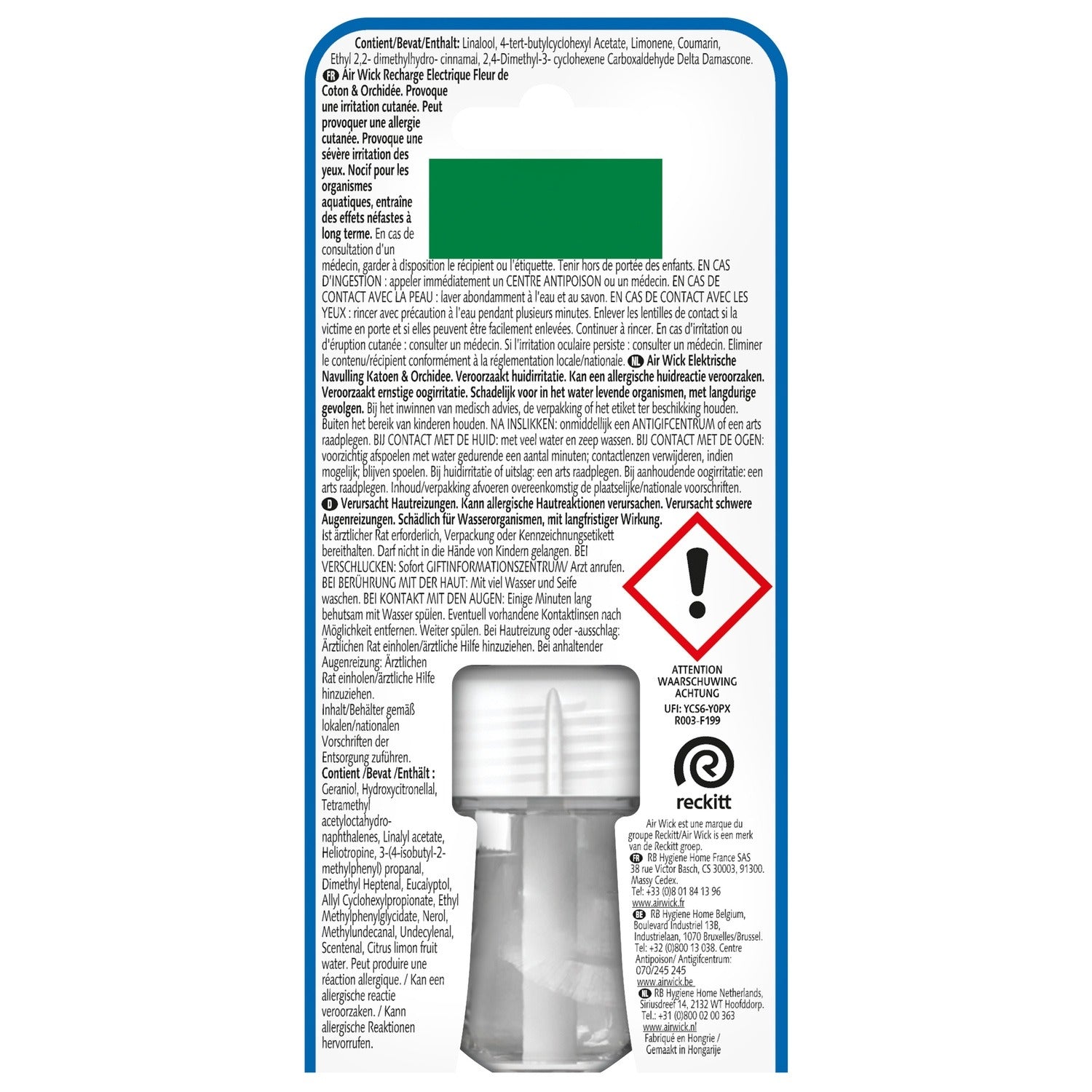 Air-wick Recharge à brancher électrique, Fleur de coton & orchidée, Jusqu'à 120 jours, 19 ml