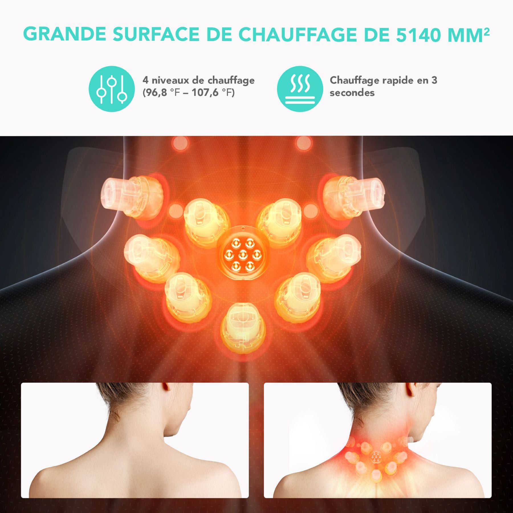 SKG G7 Pro-Fold Appareil de massage Soulagement des douleurs cervicales pour le cou à moyenne fréquence EMS + TENS et vibration 9D pliable. Cadeau pour l'être aimé