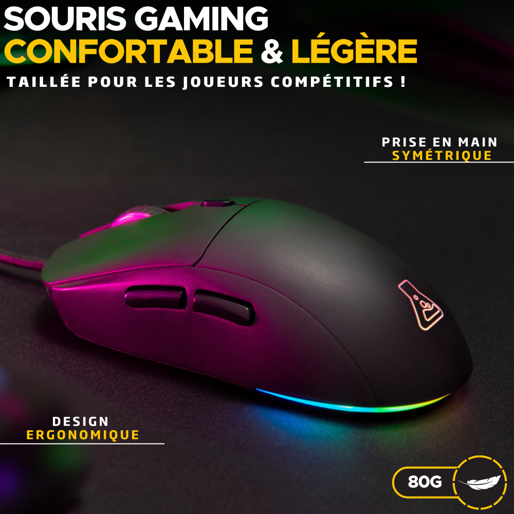 THE G-LAB Kult Cobalt Souris Gaming Filaire - 12800 DPI, 6 Boutons - Noir