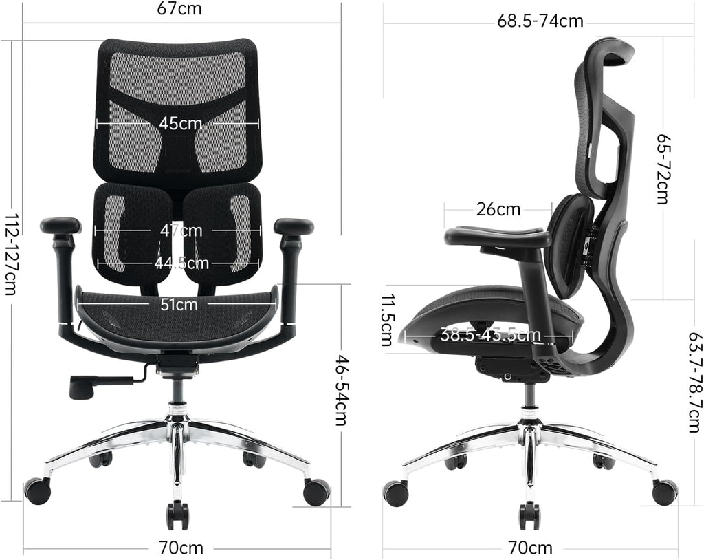 SIHOO Doro S100 Chaise de bureau ergonomique avec support lombaire dynamique double, dossier réglable 5 niveaux, accoudoirs 4D et inclinaison max. 135°, Noir