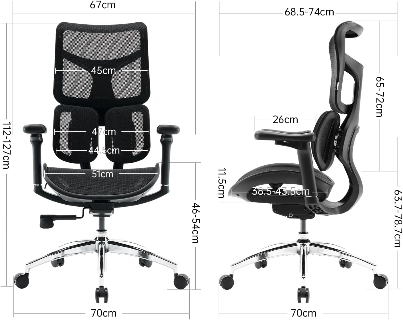 SIHOO Doro S100 Chaise de bureau ergonomique avec support lombaire dynamique double, dossier réglable 5 niveaux, accoudoirs 4D et inclinaison max. 135°, Noir