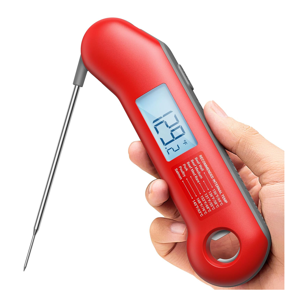 ThermoMaven Thermomètre à viande numérique précis et étanche avec affichage rétroéclairé - Rouge