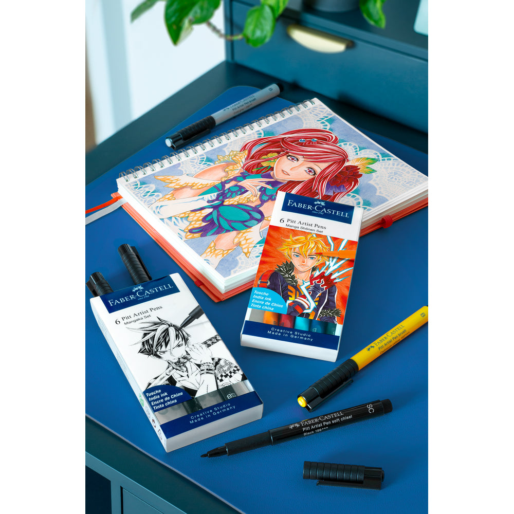 Faber-Castell Pitt Artist Manga Shônen Lot de 6 stylos à l'encre de Chine